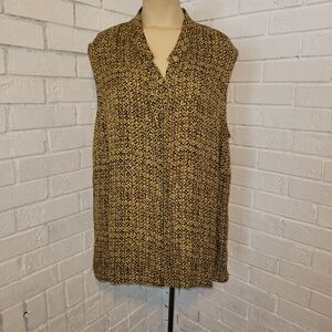 Rena Rowan 100% Silk Blouse - Women's 20W - Tan/Black Geometric Print Sleeveless